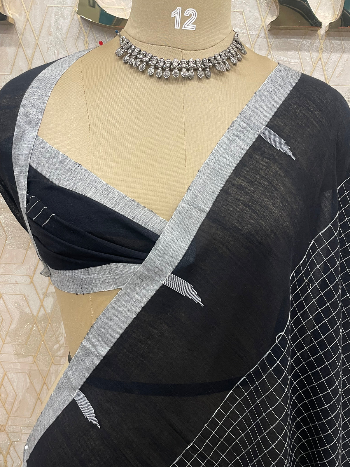 Black Soft Cotton Handloom Saree 50