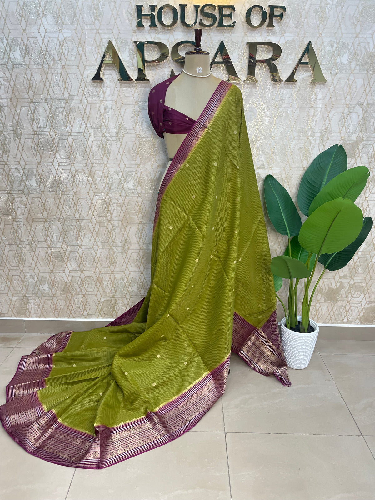 Green Checks Cotton Silk Saree 13