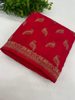 Red Pure Banarasi Crepe Self Saree 03
