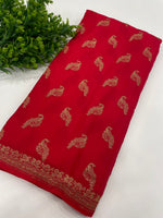 Red Pure Banarasi Crepe Self Saree 03