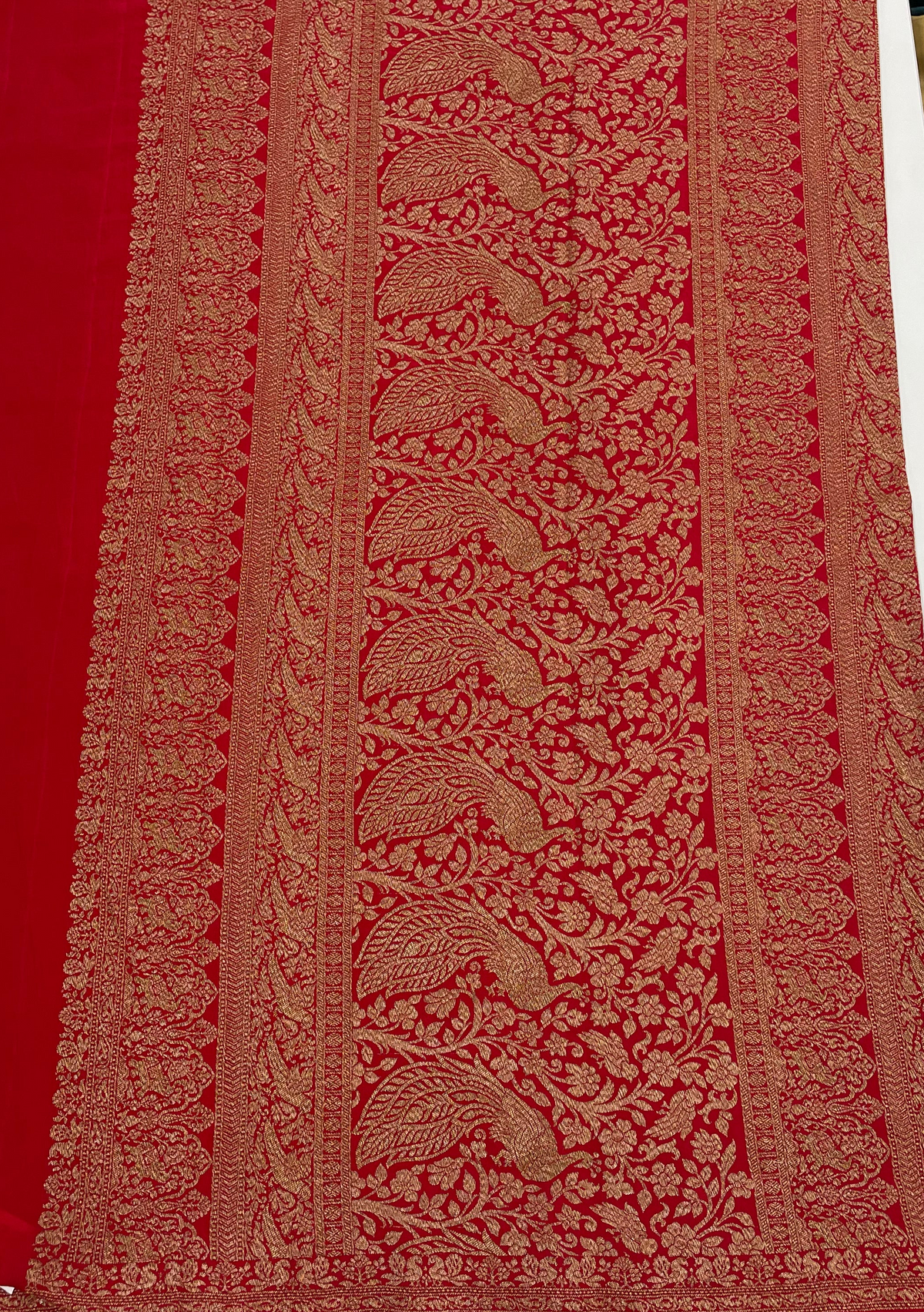 Red Pure Banarasi Crepe Self Saree 03
