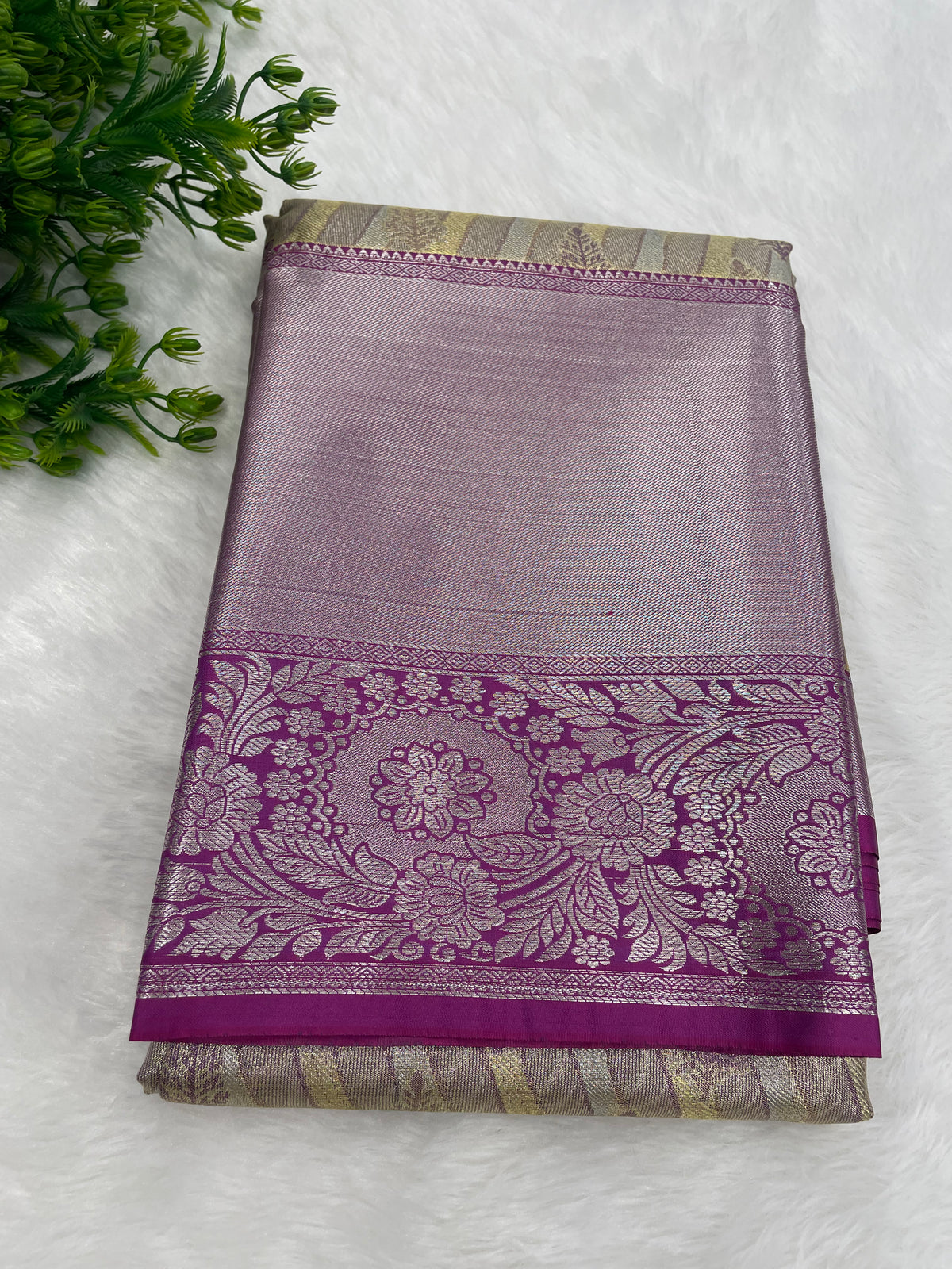 Gold n Pink Brocade Semi Kanchi Tissue Saree