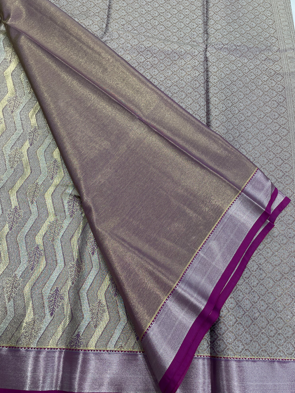 Gold n Pink Brocade Semi Kanchi Tissue Saree