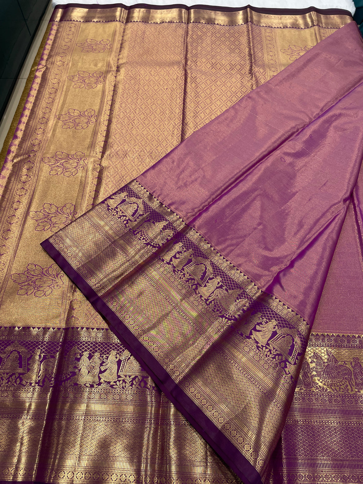 Gold n Purple Brocade Semi Kanchi Tissue Saree