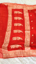 Rust Orange with Gold Zari Pure Khaddi Chiffon