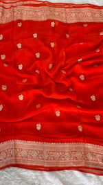 Rust Orange with Gold Zari Pure Khaddi Chiffon