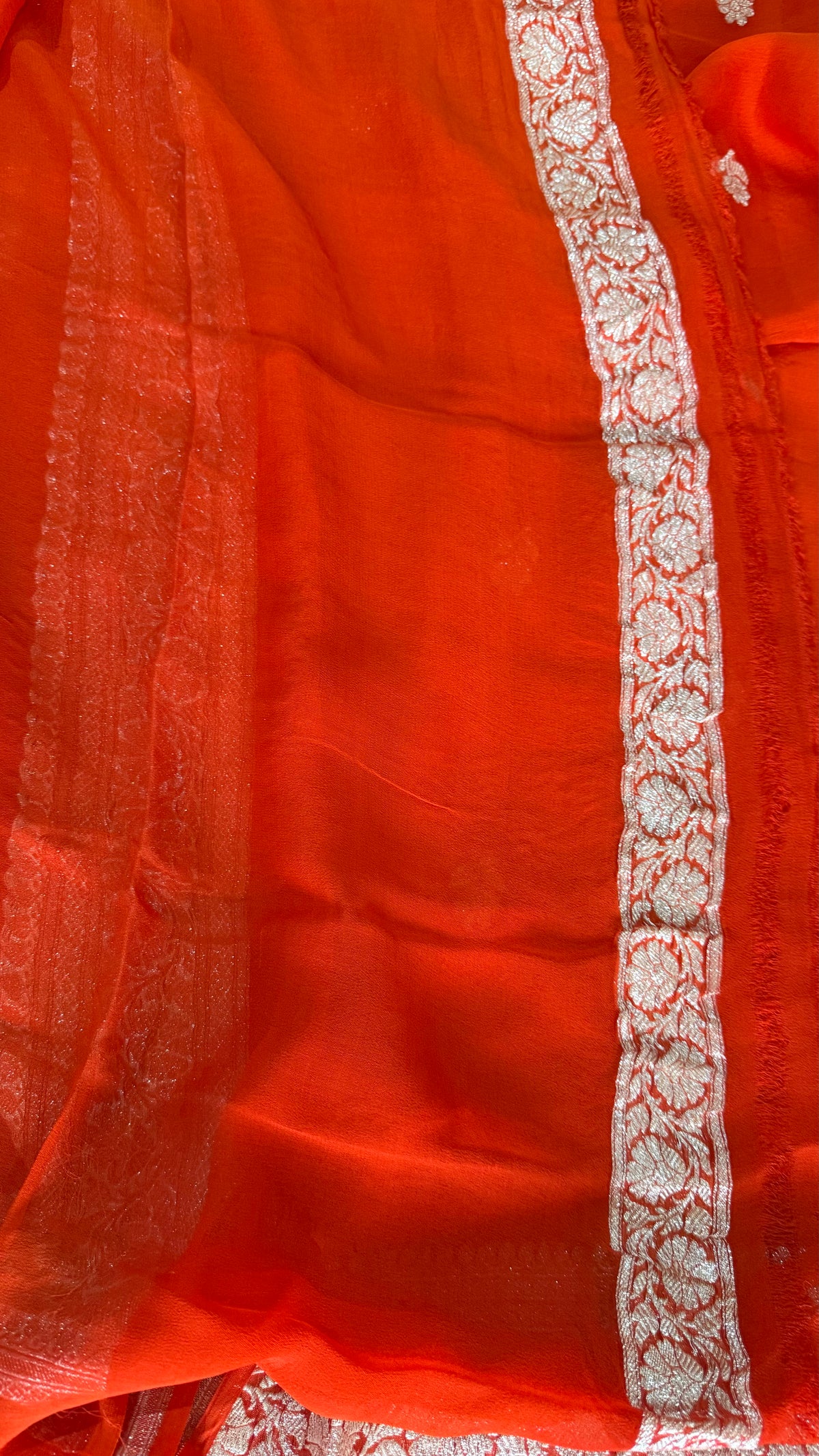 Rust Orange with Gold Zari Pure Khaddi Chiffon