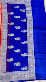 Red n blue with silver zari Pure Khaddi Chiffon