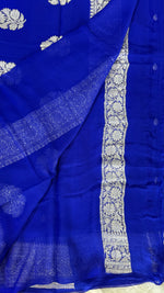 Royal Blue with Silver Zari Pure Khaddi Chiffon