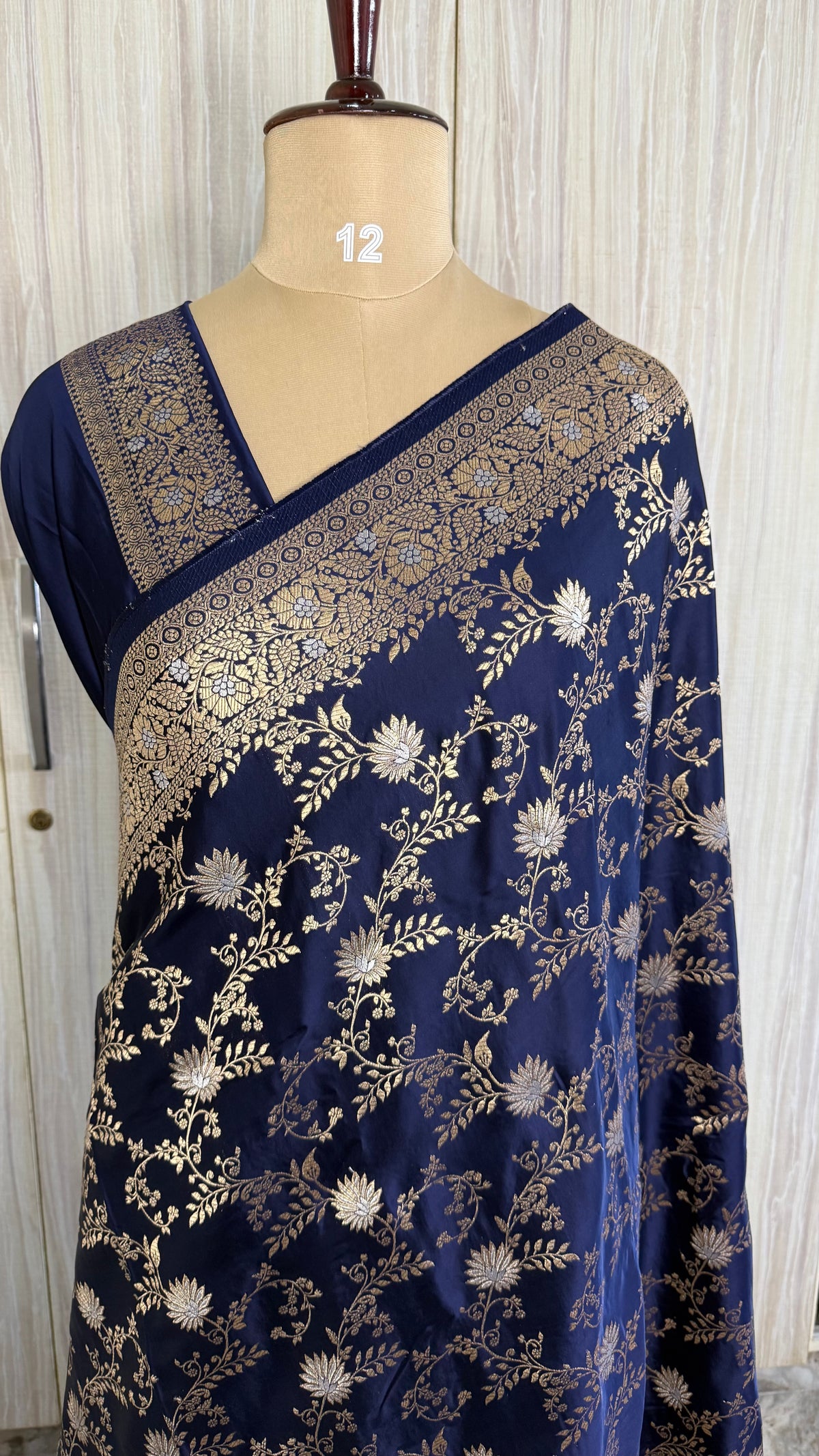 Navy Blue Mashru Satin Silk Saree