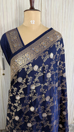 Navy Blue Mashru Satin Silk Saree