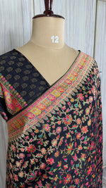 Black Pashmina Crepe Saree