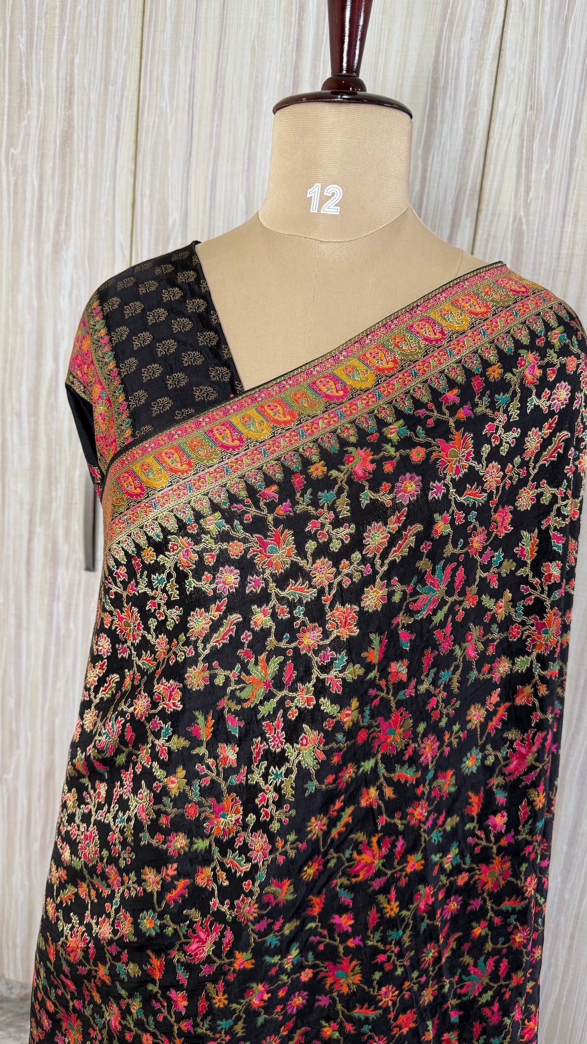 Black Pashmina Crepe Saree