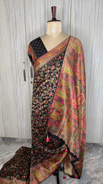 Black Pashmina Crepe Saree