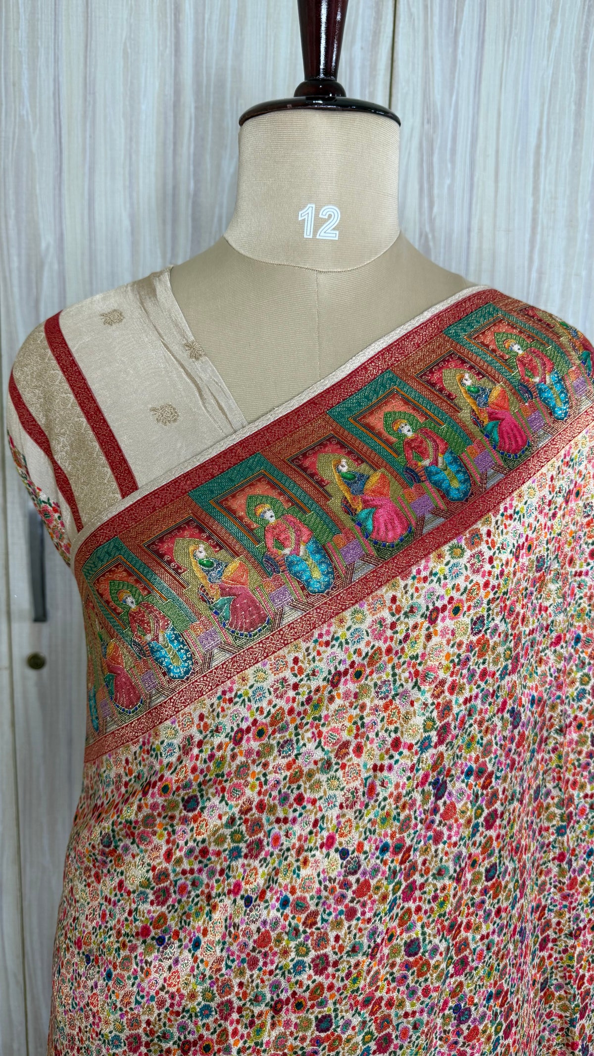 Cream Pashmina Crepe Saree