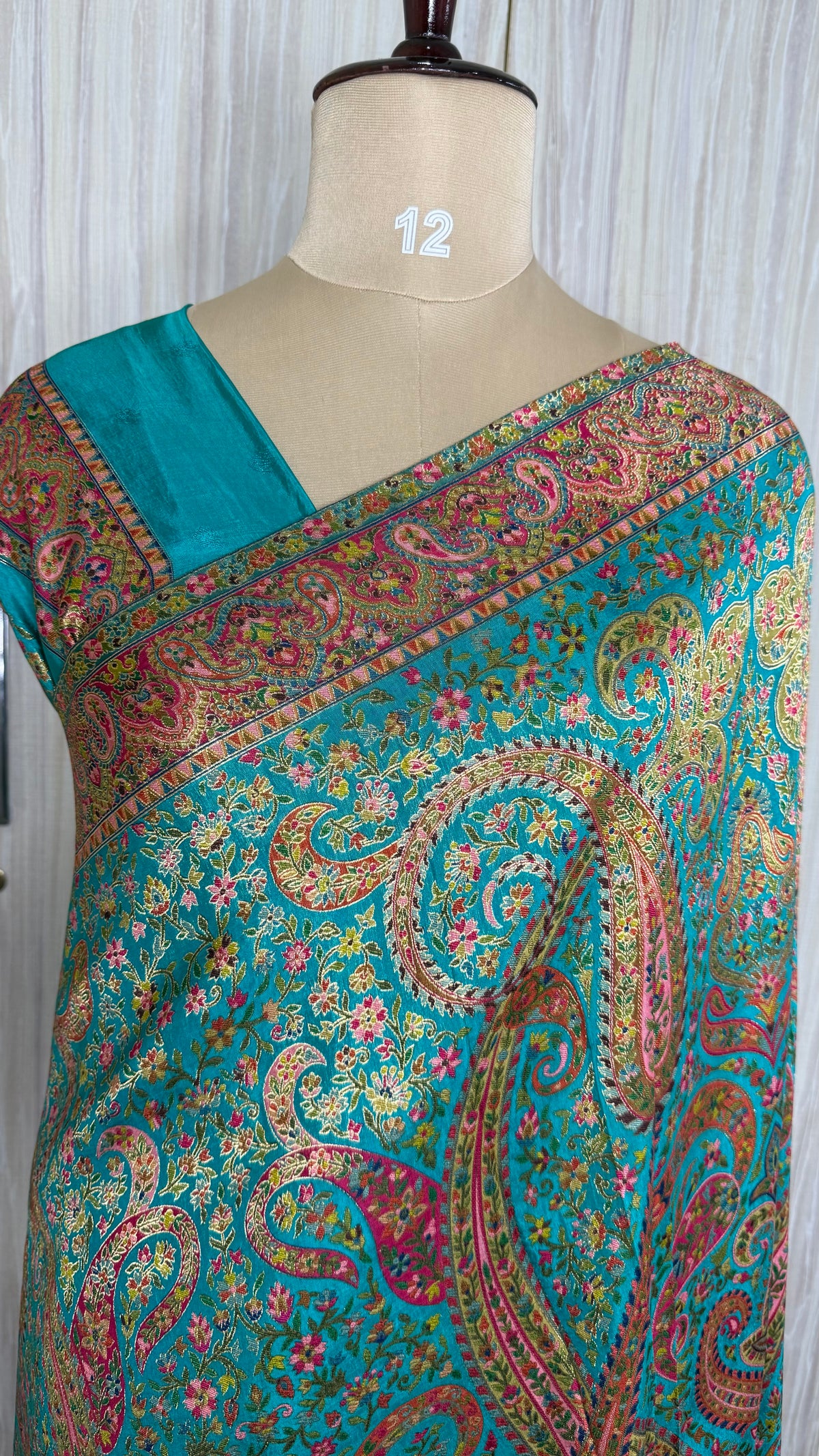 Teal Blue Pashmina Crepe Saree
