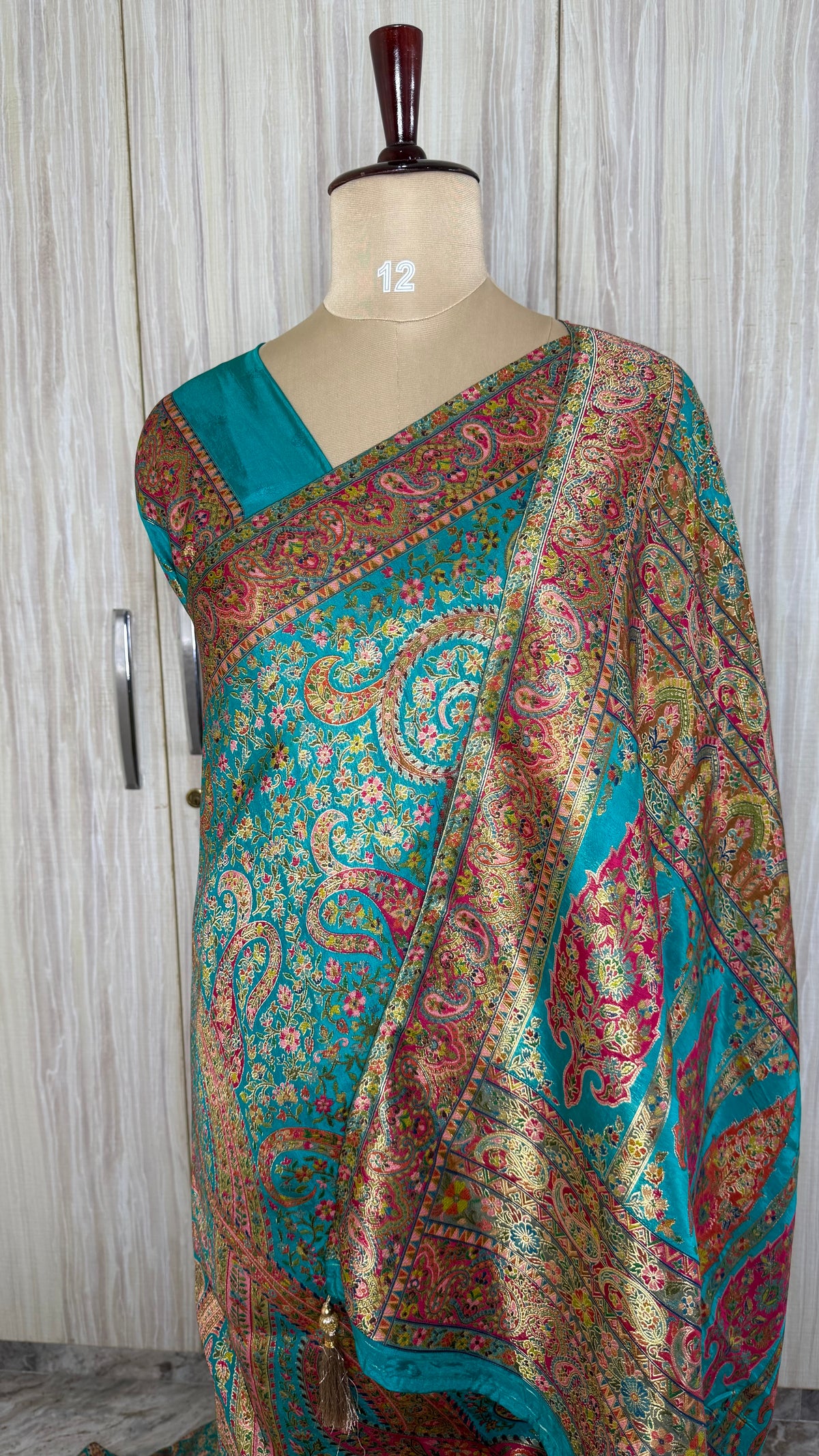 Teal Blue Pashmina Crepe Saree