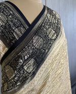 Cream and Black Crush Tissue Saree