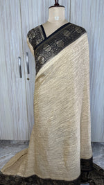 Cream and Black Crush Tissue Saree