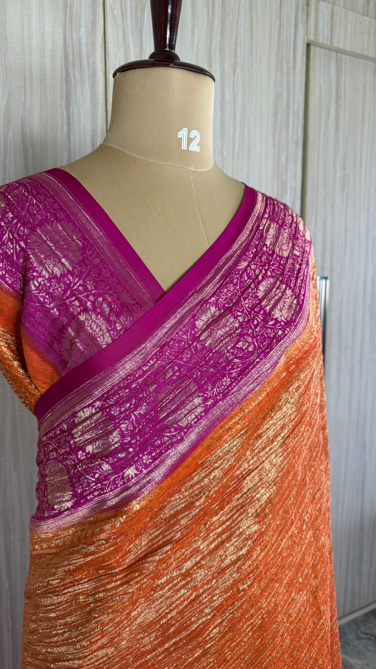 Orange and Rani Pink Crush Tissue Saree