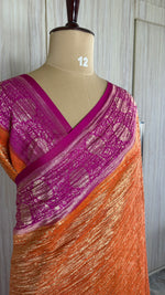 Orange and Rani Pink Crush Tissue Saree