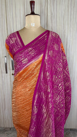 Orange and Rani Pink Crush Tissue Saree