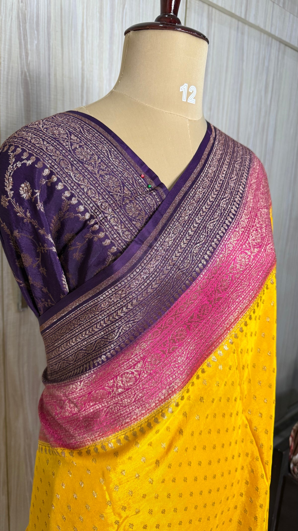 Yellow Banarasi Crepe 3D Saree