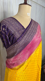 Yellow Banarasi Crepe 3D Saree