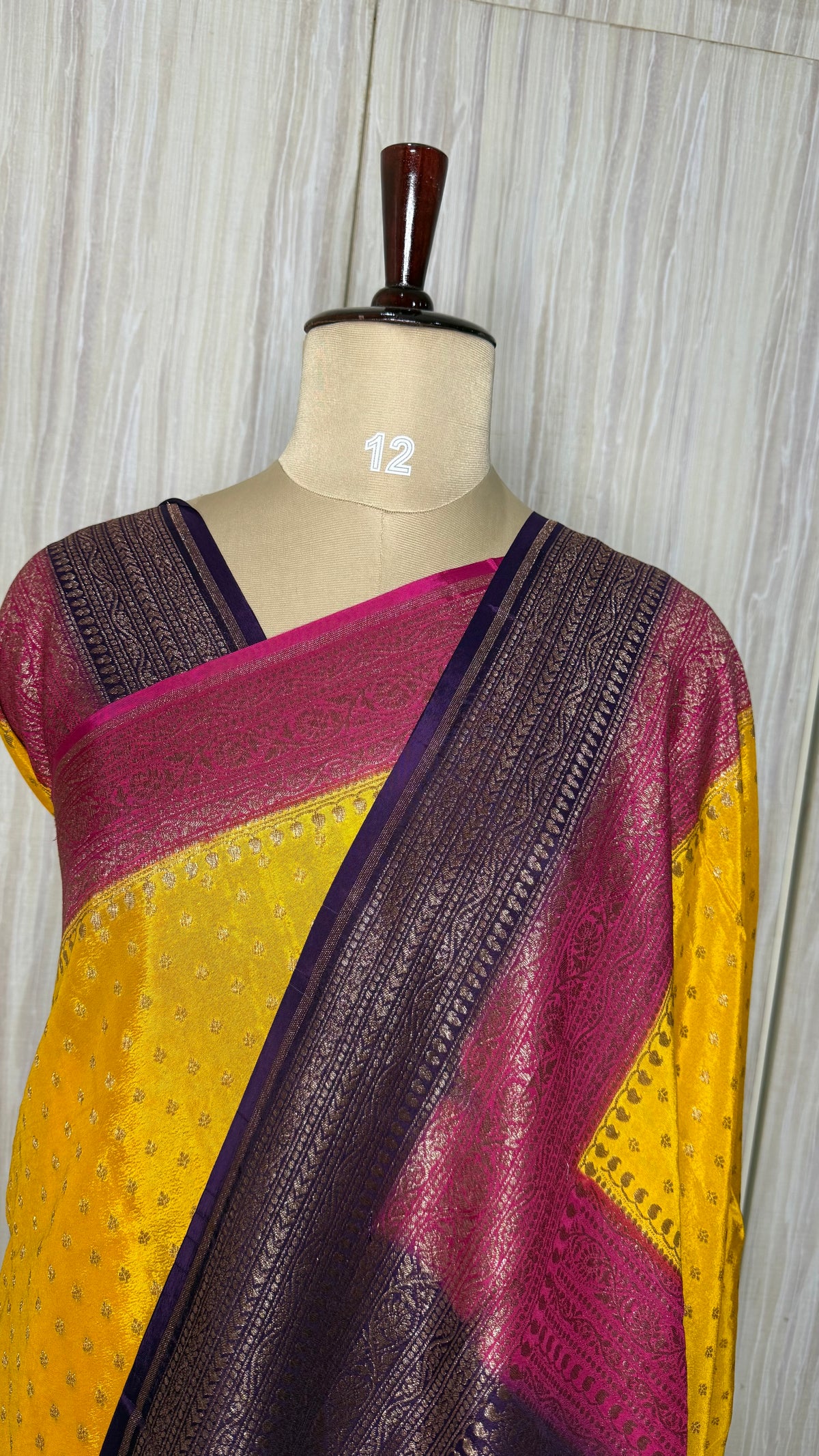 Yellow Banarasi Crepe 3D Saree