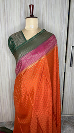 Orange Banarasi Crepe 3D Saree