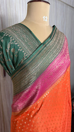 Orange Banarasi Crepe 3D Saree