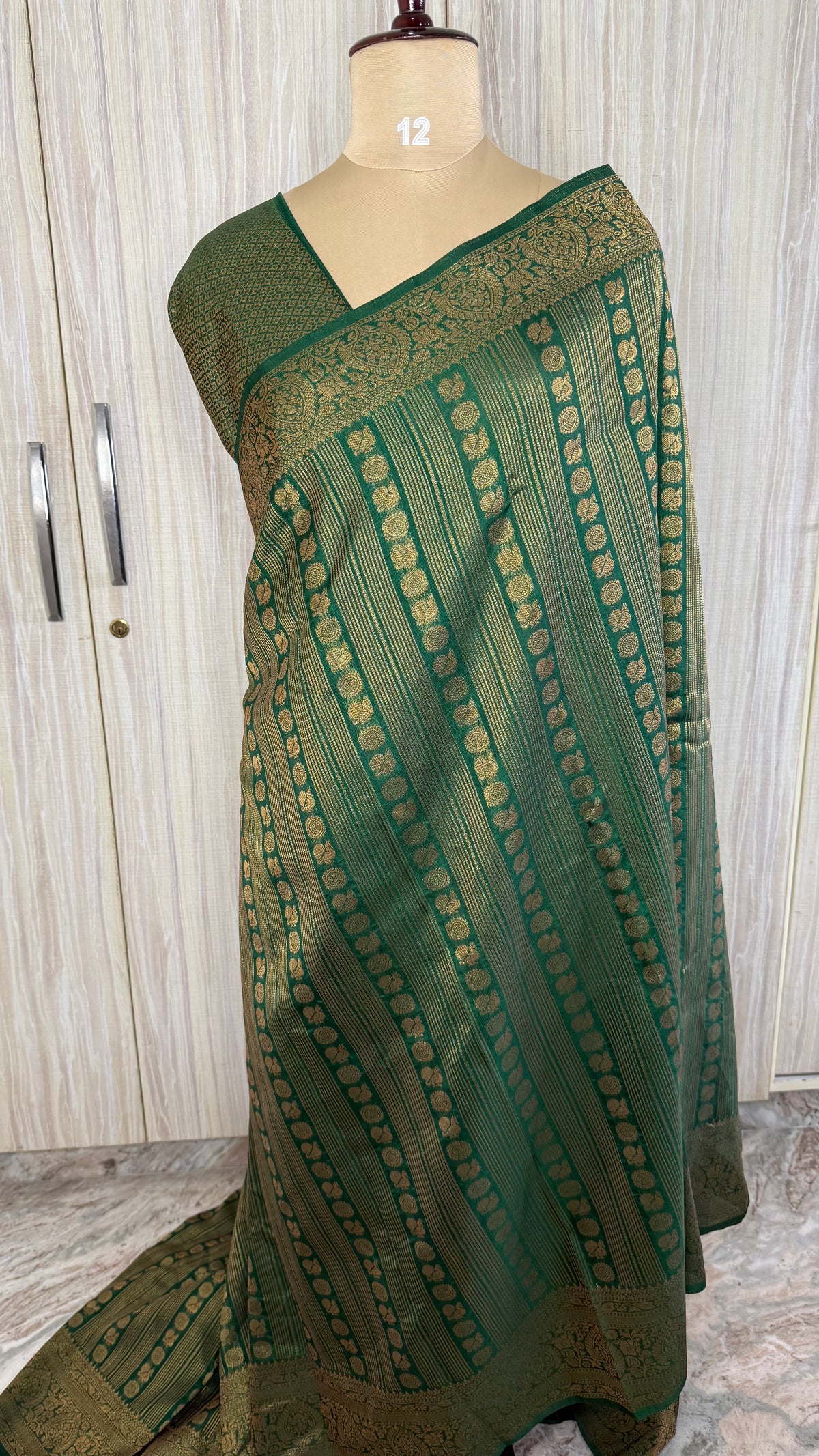 Green Linen with Brocade Saree