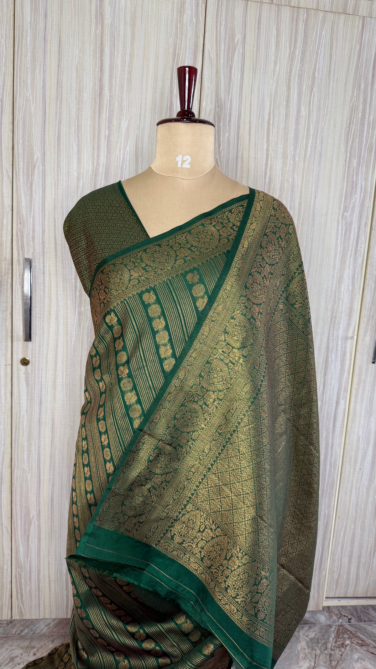 Green Linen with Brocade Saree