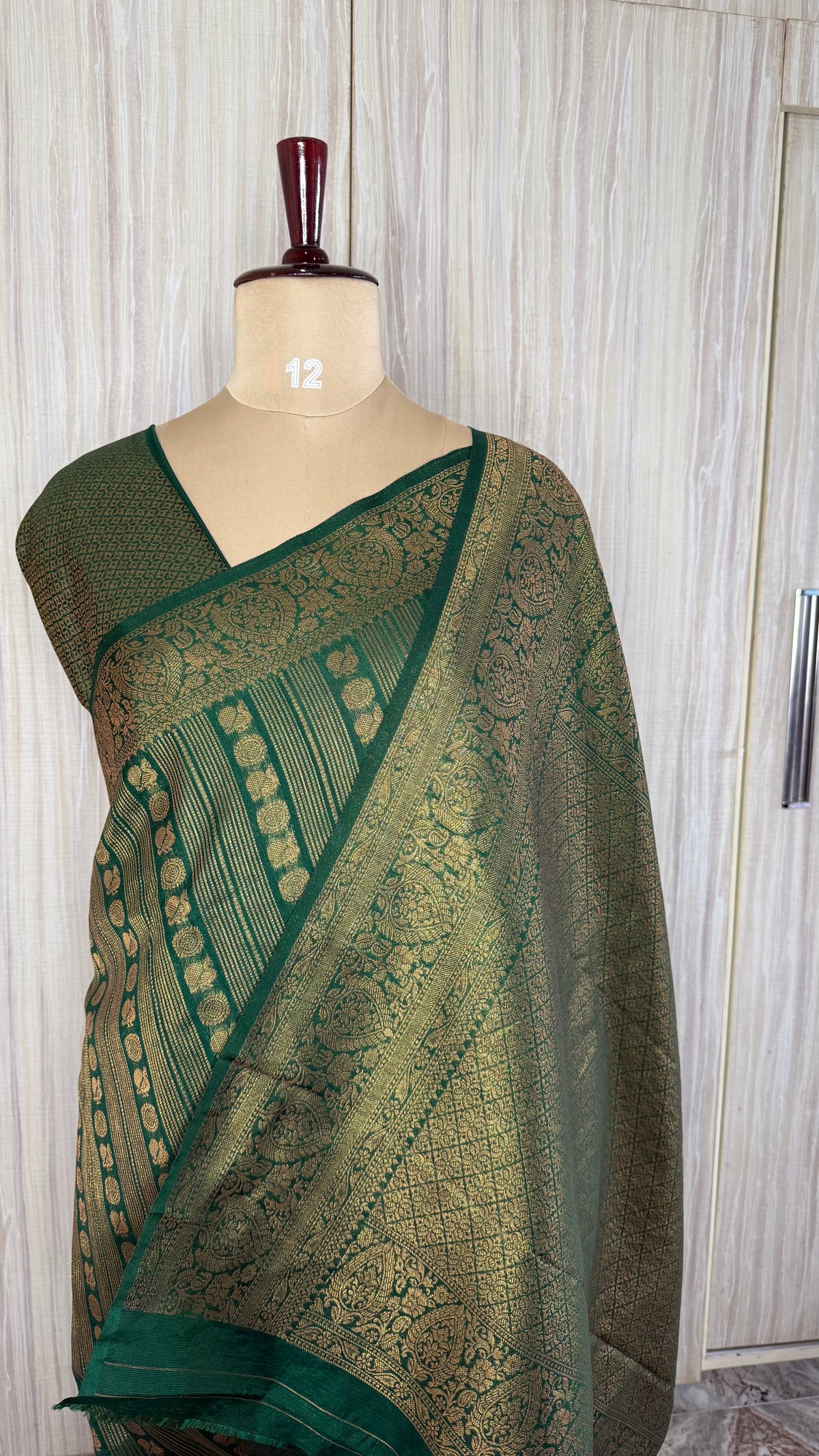 Green Linen with Brocade Saree