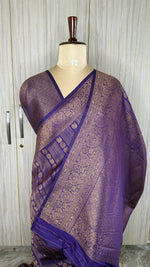 Purple Linen with Brocade Saree
