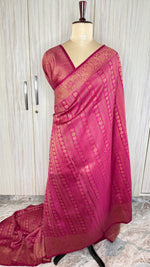 Rani Pink Linen with Brocade Saree