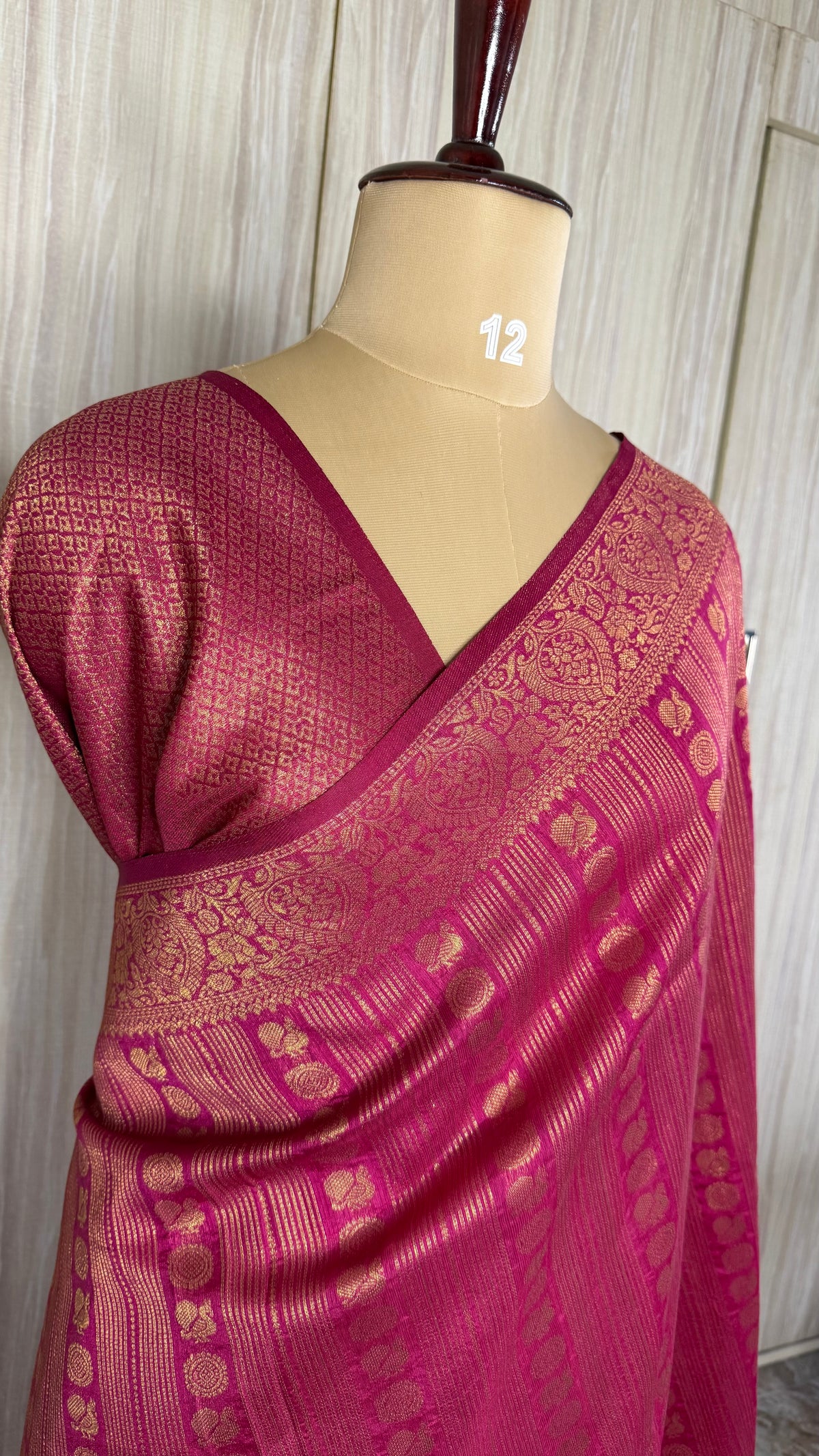 Rani Pink Linen with Brocade Saree