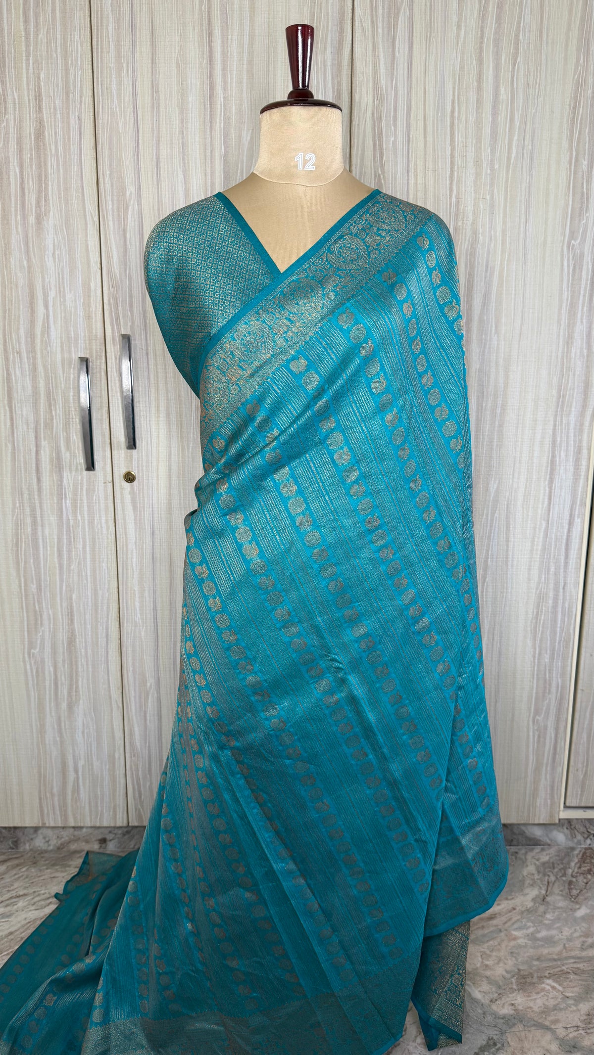 Rama Blue Linen with Brocade Saree