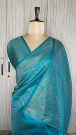 Rama Blue Linen with Brocade Saree