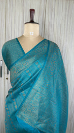 Rama Blue Linen with Brocade Saree