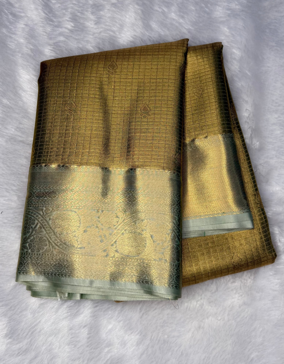 Gold n Pastel Blue Tissue Saree