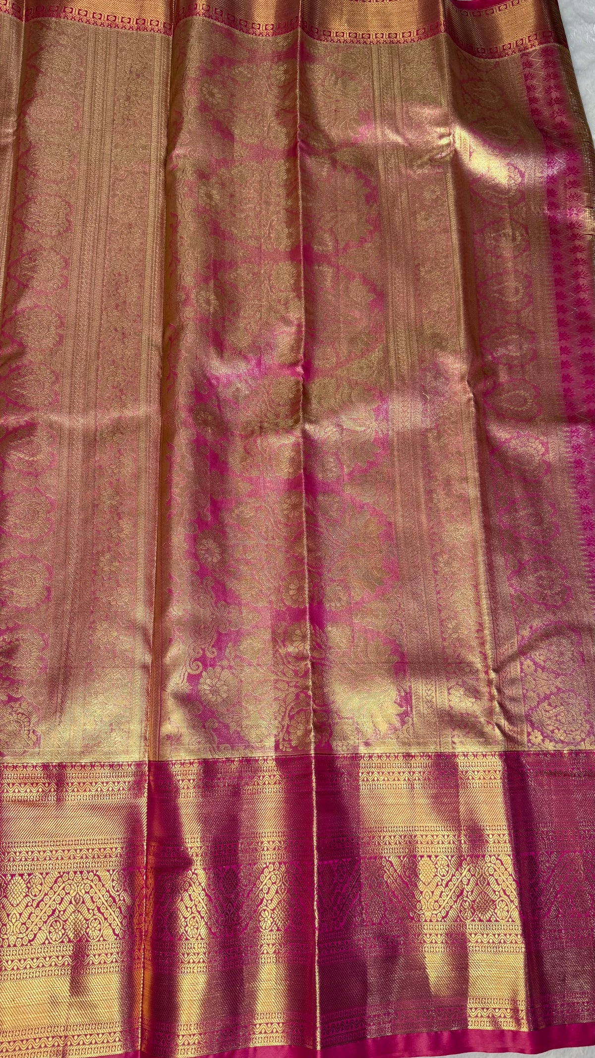 Pink n Gold Brocade Tissue Semi Silk