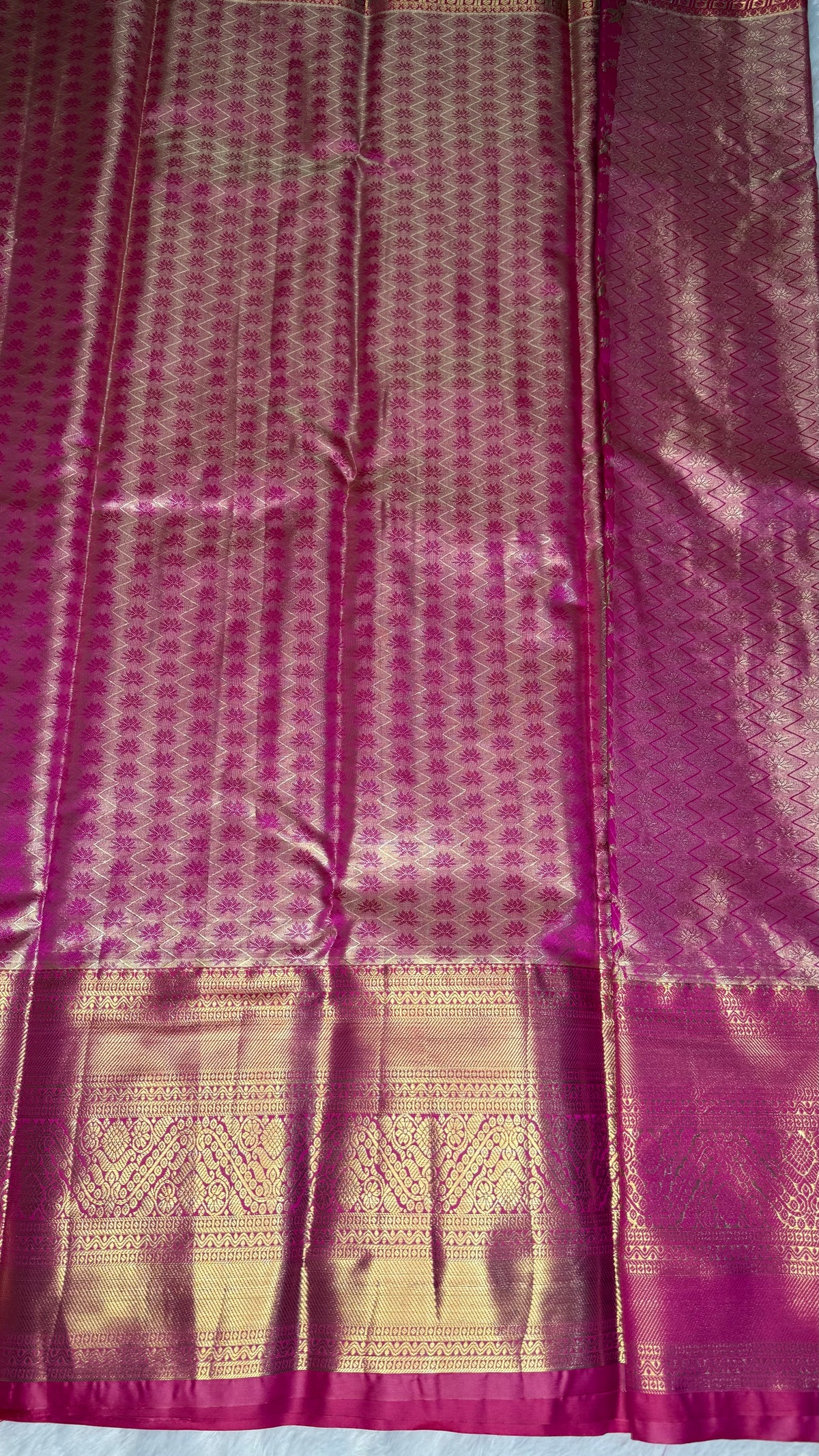 Pink n Gold Brocade Tissue Semi Silk