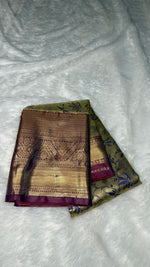 Purple n Gold Brocade Tissue Semi Silk