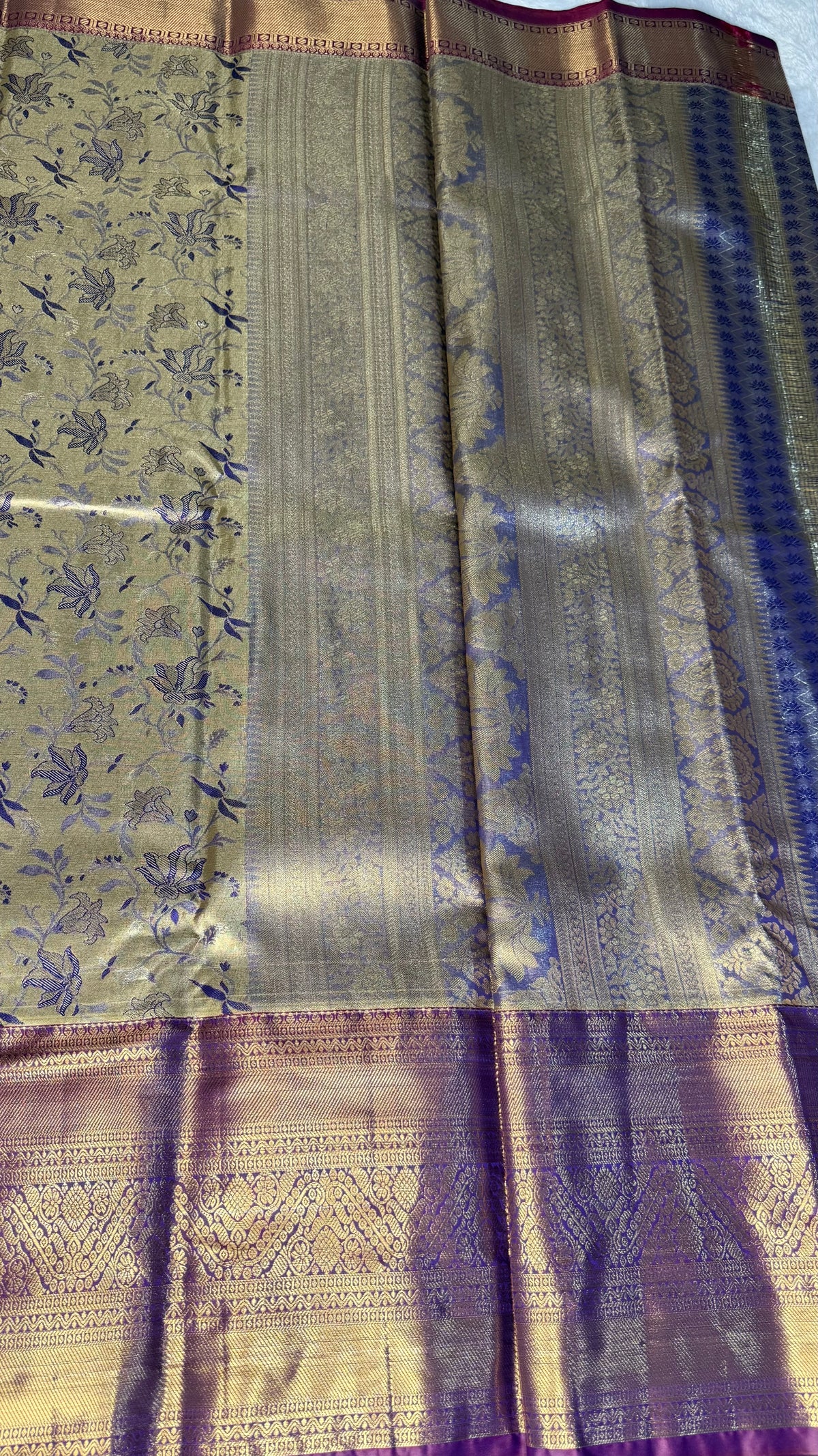 Purple n Gold Brocade Tissue Semi Silk