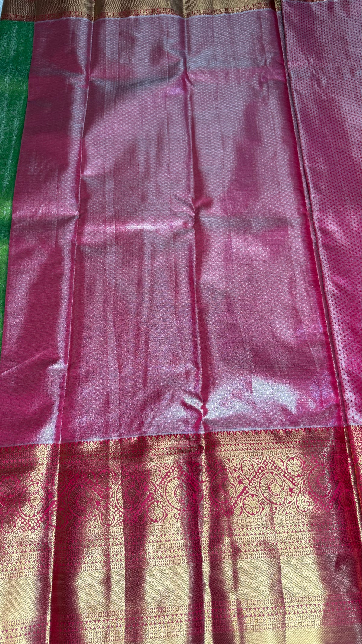 Pista Green n Red Border Tissue Semi Silk