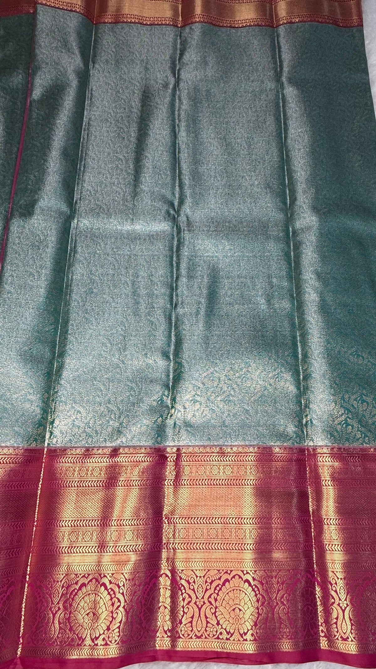 Sky Blue n Pink Border Tissue Semi Silk