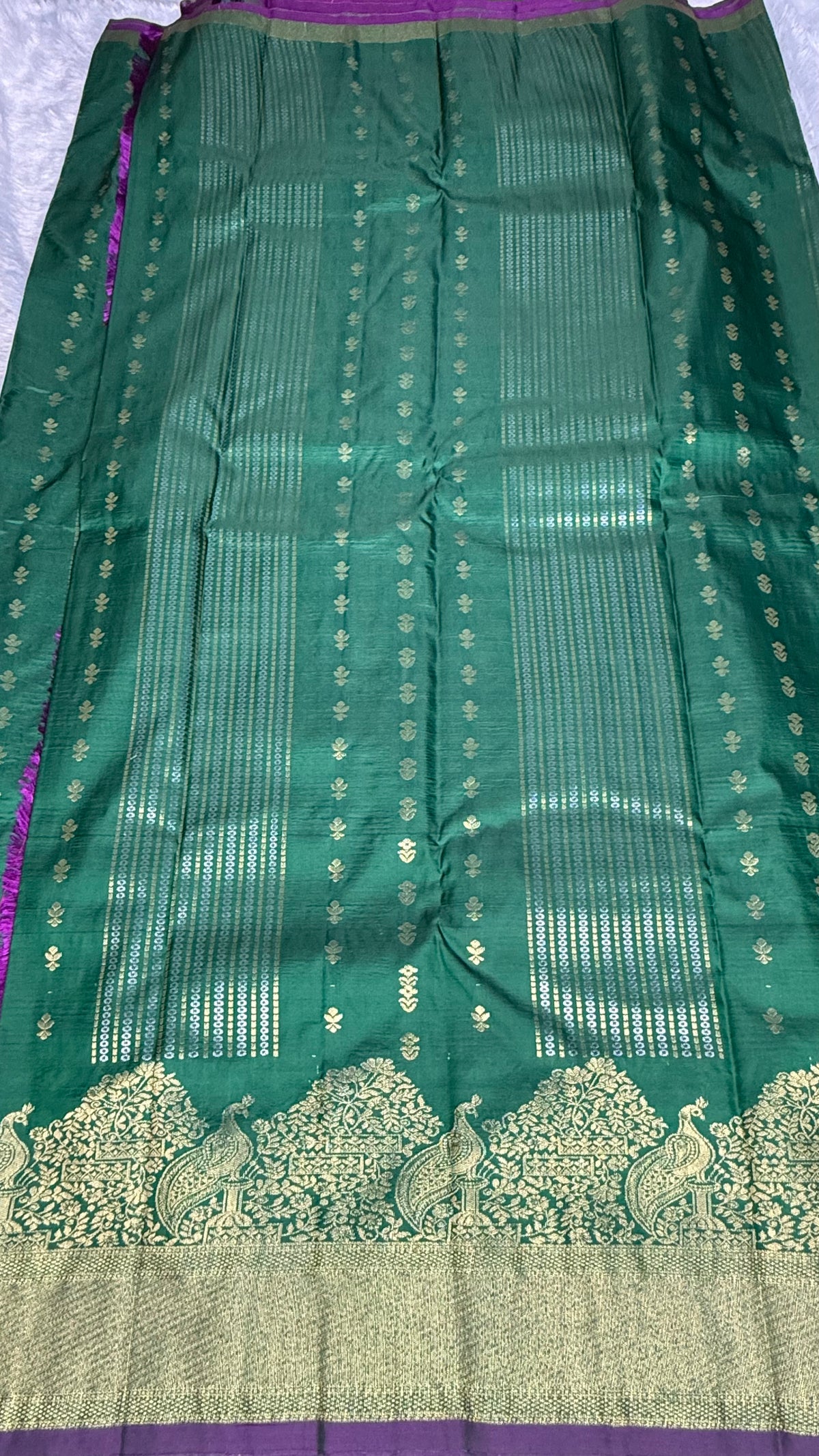 Leaf Green n Megenta Pink Semi Silk