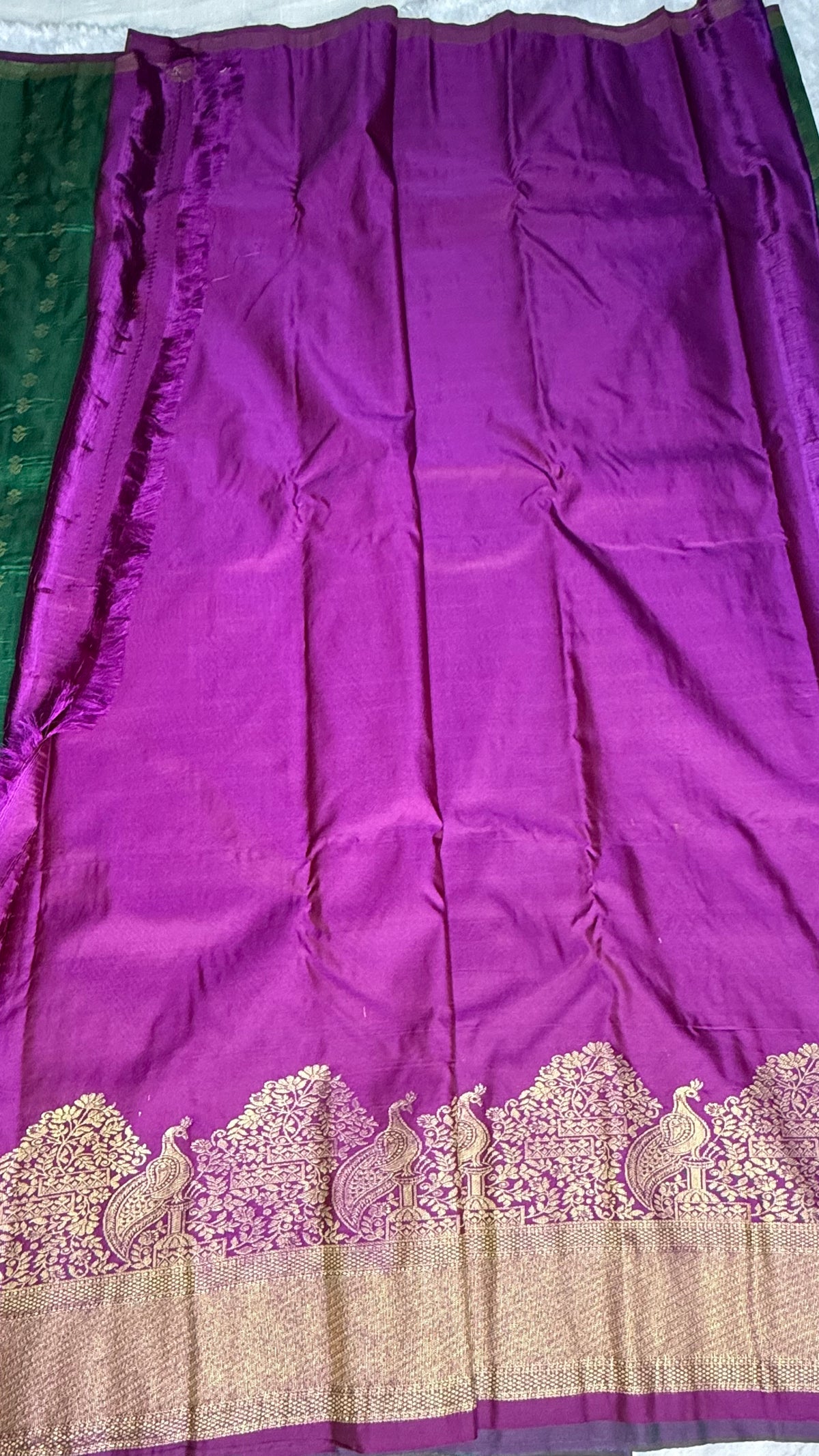 Leaf Green n Megenta Pink Semi Silk