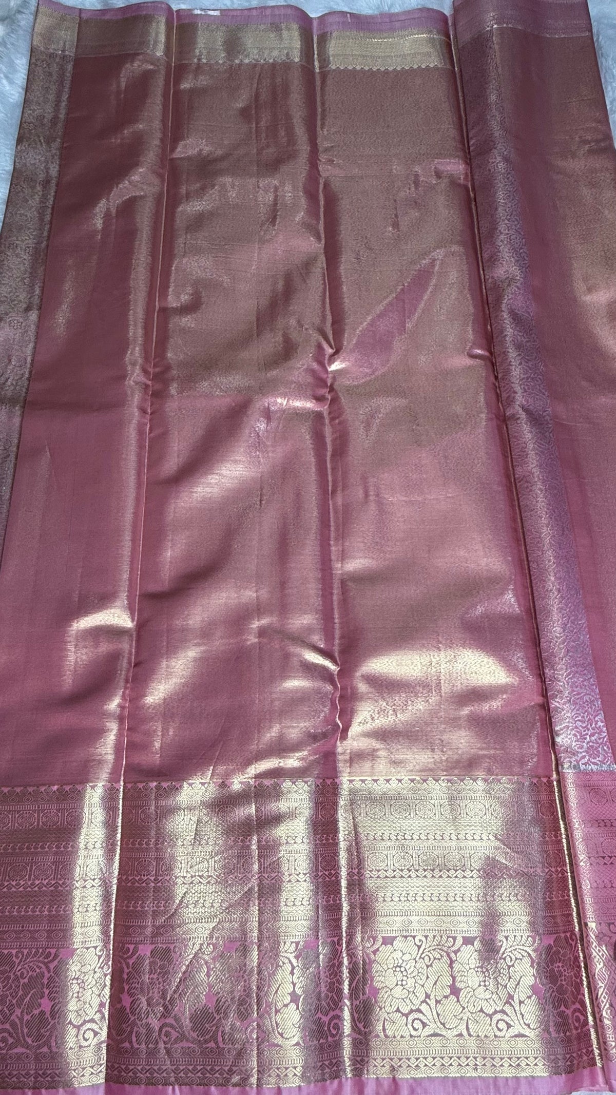 Baby Pink Tissue Semi Silk Gold Zari Saree